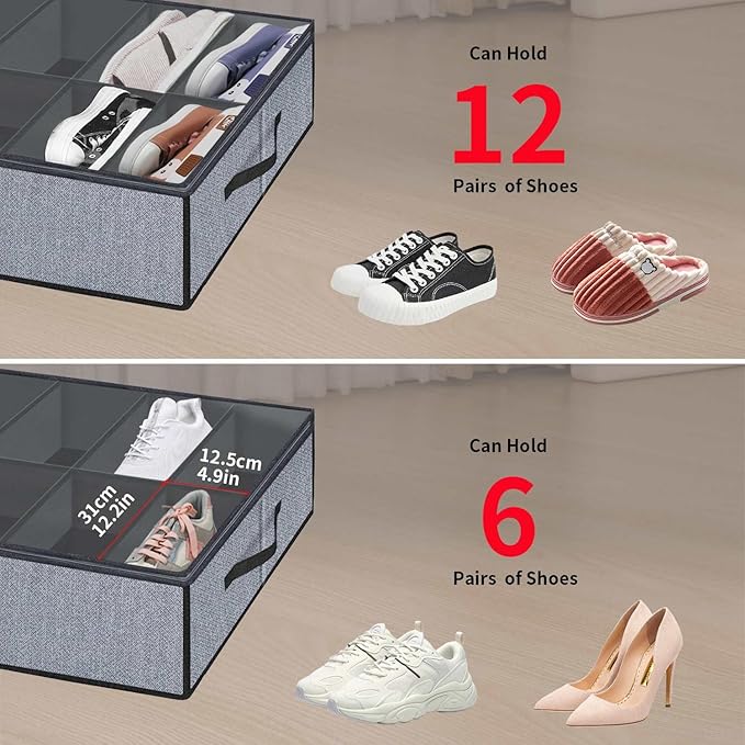 Large Under Bed Shoe Organizer (6 to 12 Pairs x 2)