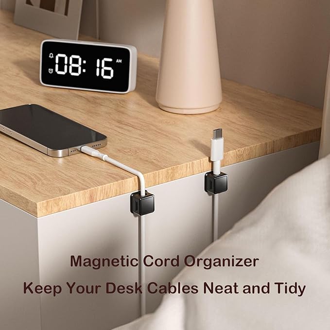 10 Pack Cord Organizer, Magnetic Cable Management, Cord Holder for Desk, Black