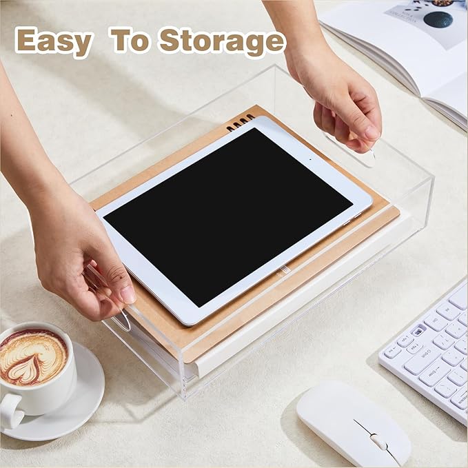 Briwooody 4 Pack Desk Drawer Organizer Set 3 Size Clear Acrylic Drawer Organizer Trays and Storage Dividers Office Accessories for Pen Makeup Silverware Office Bathroom