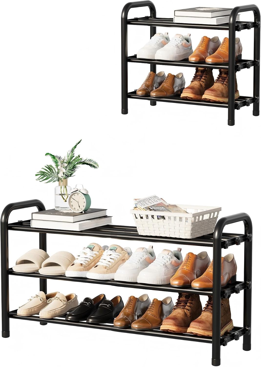 3-Tier Expandable Shoe Rack, Adjustable Shoe Shelf Storage Organizer