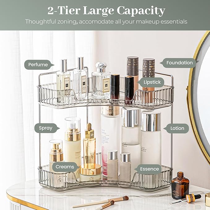 Corner Bathroom Counter Organizer, 2 Tiers, Grey