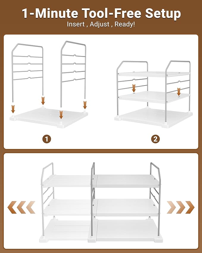 Extendable 3-Tier Kitchen Cabinet & Pantry Organizer for Plastic Wrap, Pack of 1
