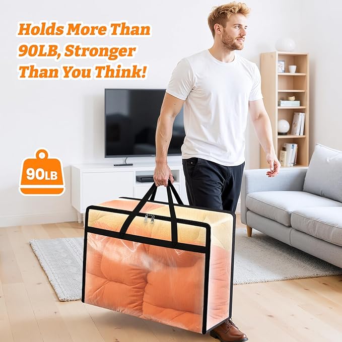 6 Pack Clear Clothes Storage Bags, Moving Bags, 90L