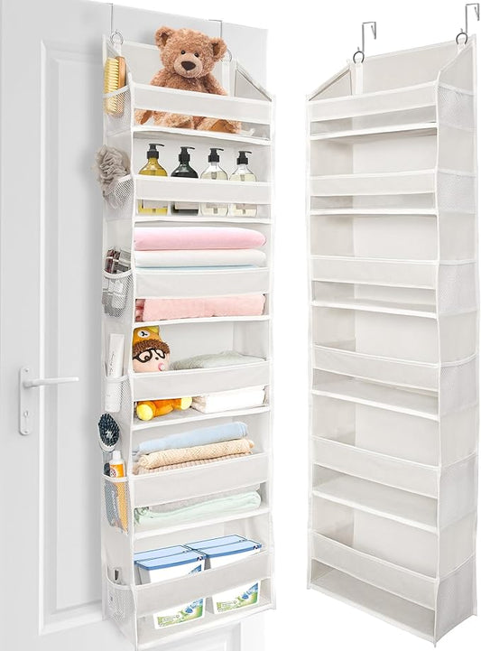 Over The Door Organizer with 6 Large Pockets 12 Side Pockets, Beige
