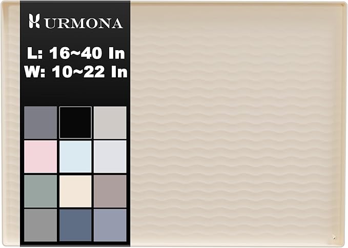 URMONA 19'' x 12'' Waterproof Silicone Under Sink Mat Cabinet and Counter Protector, Shelf Liner for Kitchen and Bathroom, Storage and Organizers, Litter Mat, Pet Cat Puppy Essentials（Light Cream）