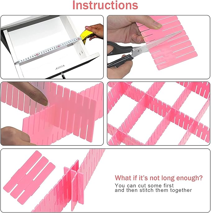 40Pcs Drawer Dividers, Adjustable Drawer Organizer for Socks, Dresser Pink
