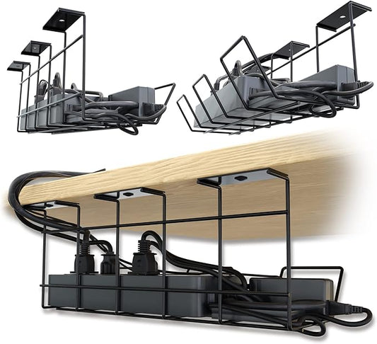 Compact Under Desk Cable Management Tray, Cable Organizer for Wire Management