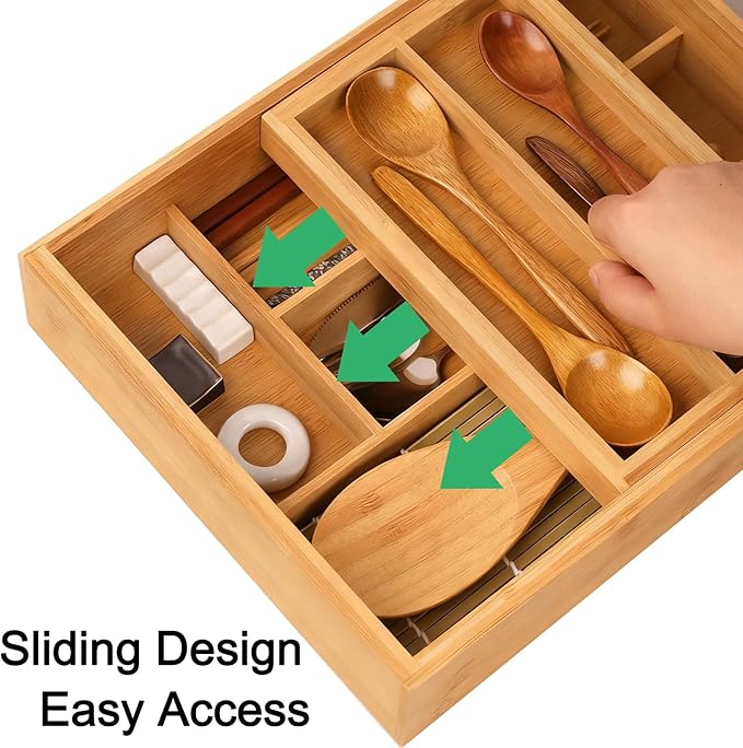 2-Tier Drawer Organizer with Removable Cutlery Tray Kitchen Utensil Silverware