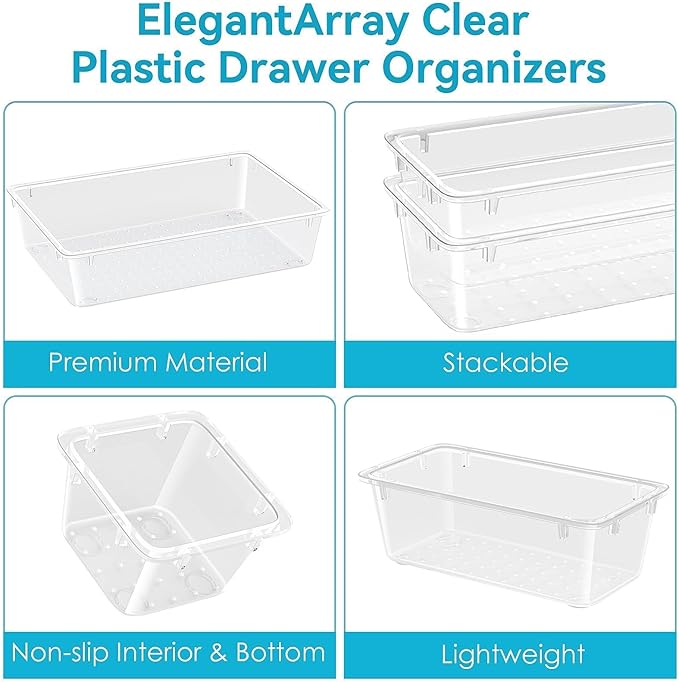 12 PCS Drawer Organizer Set, 4 Sizes Tool Storage Trays, Bedroom