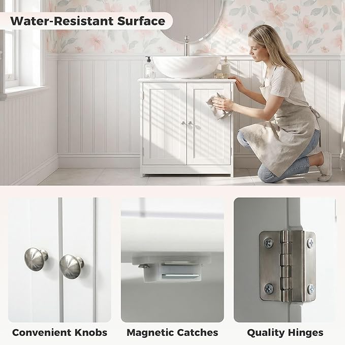 23.5" Pedestal Sink Storage Cabinet, White