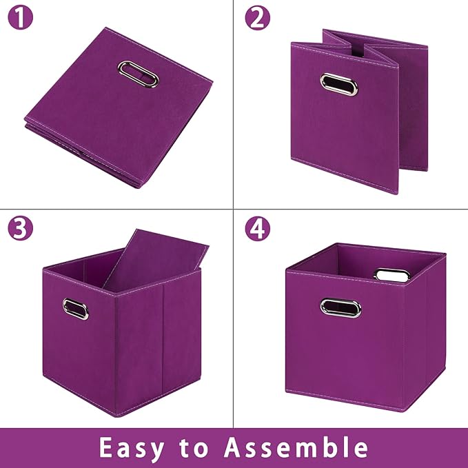 Fabric storage bins Cubes, Fabric Cube Organizer with Handle, Foldable Cube Bins for Cloth or Accessary Storage, 11x11x11, Set of 8, (Purple)
