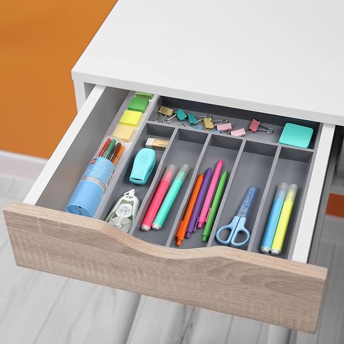 Kitchen Bamboo Silverware Organizer, Kitchen Drawer Organizer, Grey