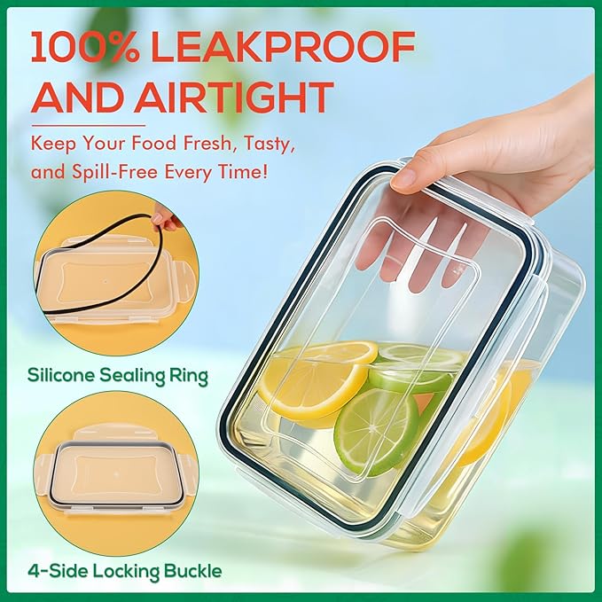 6 Pack Large Food Storage Containers with Lids (85oz/50oz/34oz) –BPA-Free