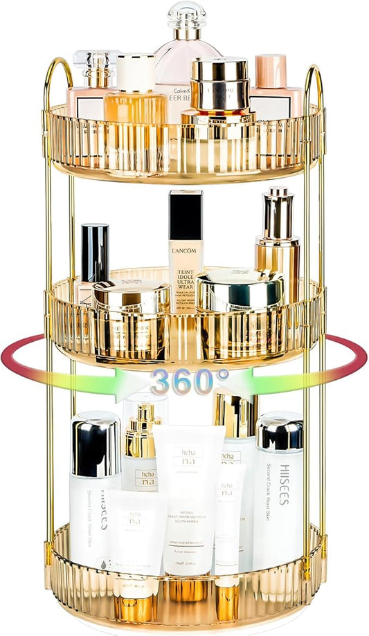 360 Rotating Makeup Organizer, Vibrant Orange, 3 Tier