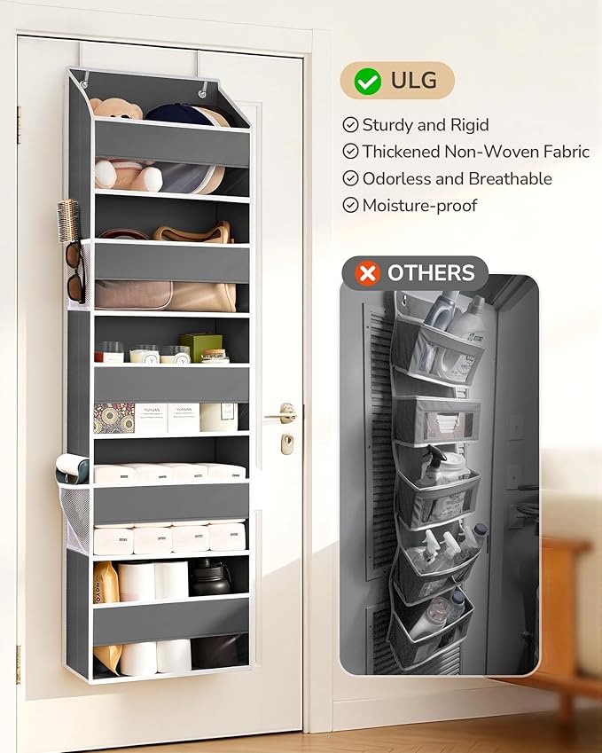 ULG Over the Door Organizer 2-Pack Door Hanging Organizer Closet Door Organizers and Storage for Clothes, Shoes, Toys Grey