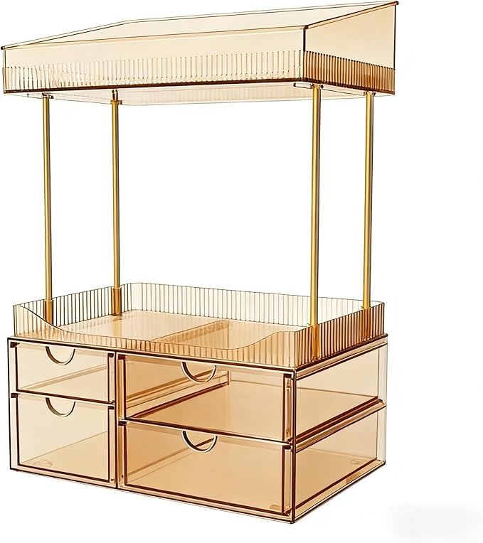 4 Drawers Makeup Organizer, 4 Tier Makeup Storage, Dresser Transparent Tawny