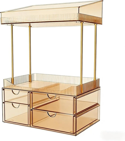 4 Drawers Makeup Organizer, 4 Tier Makeup Storage, Dresser Transparent Tawny