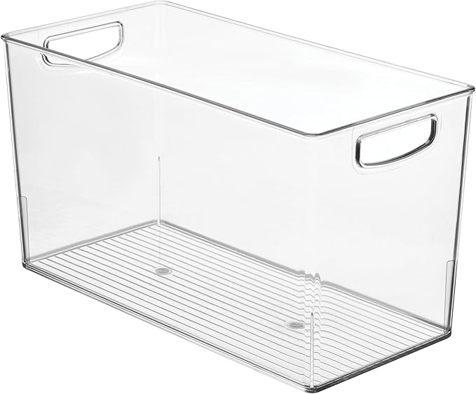 iDesign Pantry Bin with Handles - Kitchen Storage Bins for Cabinets, Pantry, or Fridge - Clear
