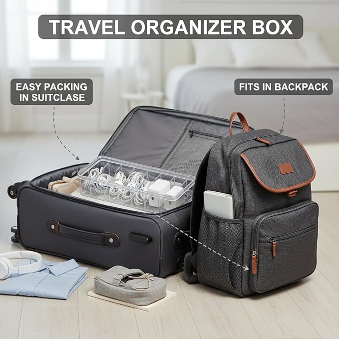 Tatuo 12 Pcs Cable Organizer Box with Wire Ties, Plastic Cord Storage Box with Lid, Electronics Organizer for Home Office Desk Organizers and Accessories (Clear)