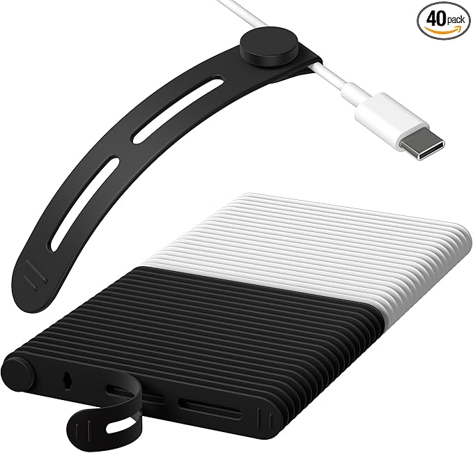 40Pcs Nearockle Reusable Cable Ties, White&Black