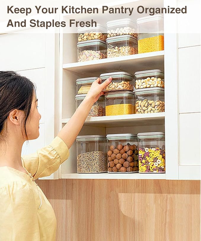 Melovom Pop Airtight Food Storage Container with Lid, 4L/4.2qt Large Cereal Flour Sugar Storage Container with Scoop, One Button Opening, BPA-Free, Kitchen Pantry Organization and Storage