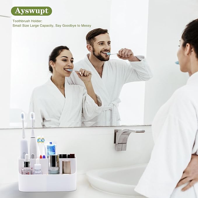 Set of 2 Toothbrush Holder for Bathrooms, White Bathroom Organizer Countertop