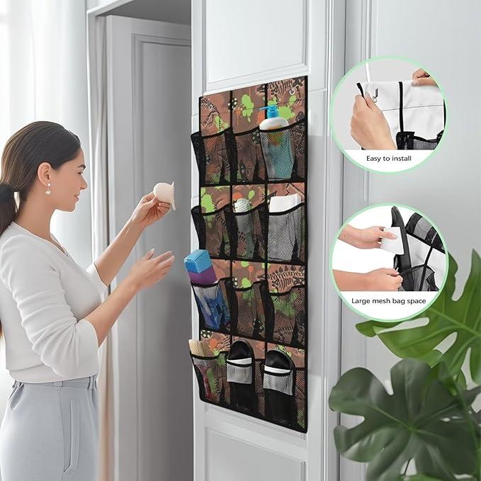 Green Dinosaur Over Door Shoe Organizer
