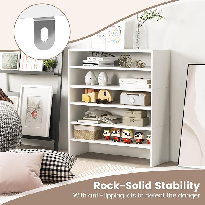 Giantex 3-in-1 Vertical Shoe Rack, 6-Tier Free Standing Shoe Storage Organizer w/Stackable Design for 18 Pairs, 31 Inch Wide Wood Shoe Shelf for Closet, Entryway, Living Room, Office, White