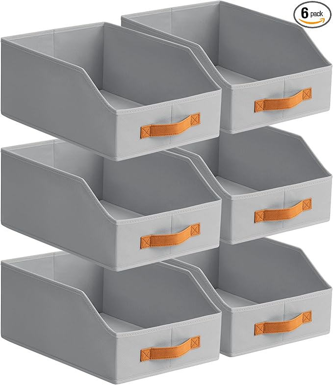 Homsorout Fabric Storage Bins for Organizing - 6 Pack Large Trapezoid Collapsible Storage Bins with Front Handle, Closet Organizers and Storage for Bedroom, Home Shelves, Small Spaces, Grey