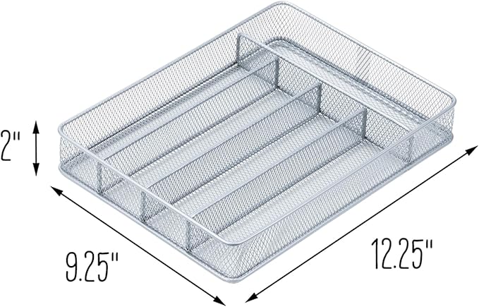 KCH-02154 Steel Mesh 5-Compartment Cutlery Utensil Organizer, Silver