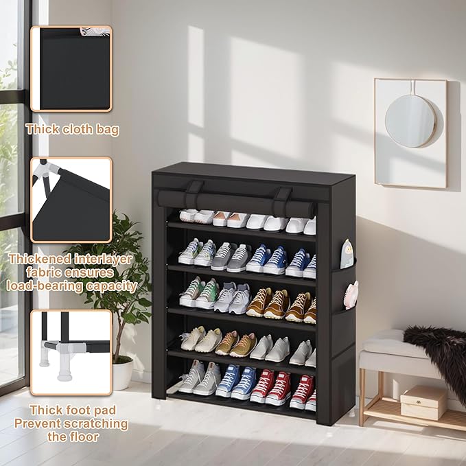 5-Tier Vertical Shoe Rack Organizer, Space Saving Shoe Storage Organizer, Black
