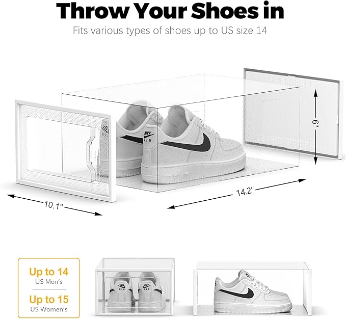 SEE SPRING XXX-Large Fit Size 14 Shoe Storage Box, Clear Plastic Stackable Shoe Organizer for Closet, Shoe Rack Sneaker Container Bin Holder for Entryway, Closet, Under Bed