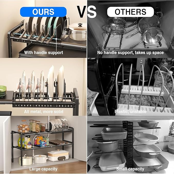 Pots and Pans Organizer Under Cabinet, 6panels,1 Pot rack, Black