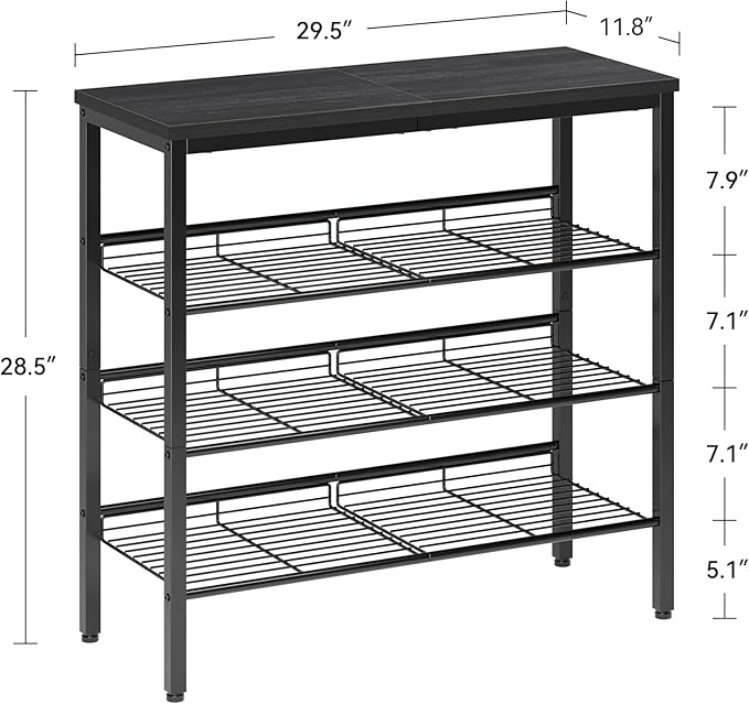 Nunsino Shoe Rack for Closet,4 Tier Shoe Organizer for Entryway,Shoe Shelf with Storage Shelves and Spacious Top,Max Holds 16 of Shoes,Black