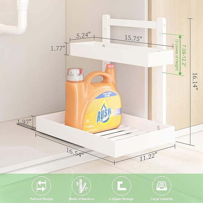 Under Sink Organizer, White, 2 Packs