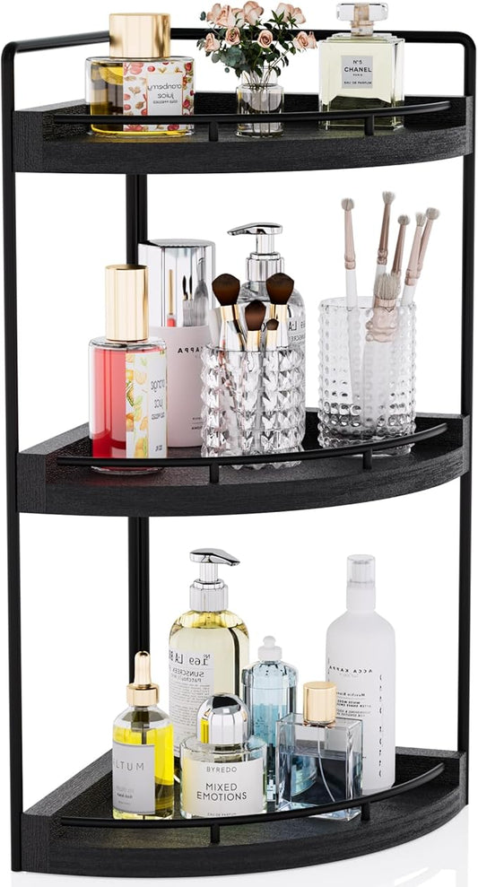 Corner Bathroom Counter Organizer, 3 Tier Bathroom Sink Shelf Countertop, Black