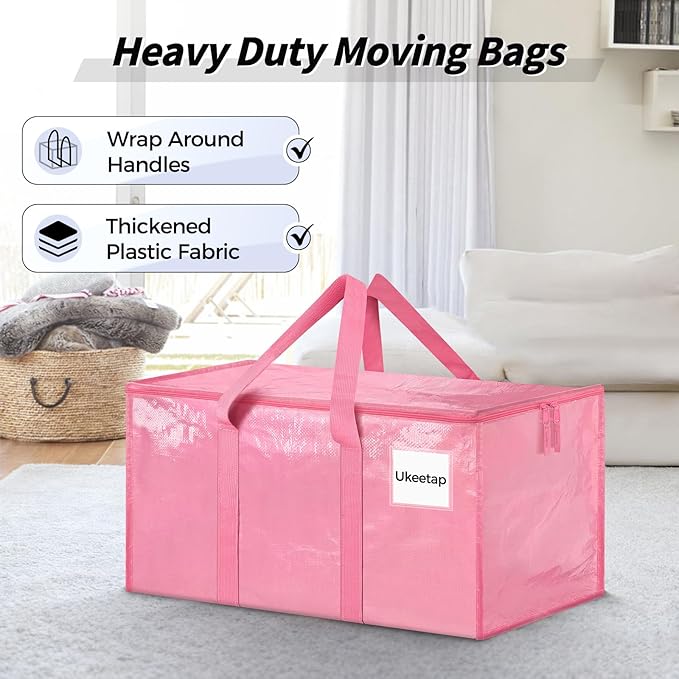 16 Pack Extra Large Heavy Duty Moving Bags, Pink Storage Bins with Lids