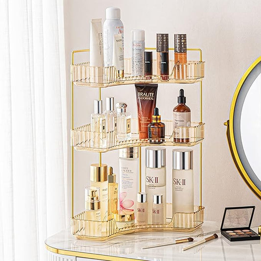 Shuang qing 3-Tier Corner Bathroom Counter Organizer, Vintage Gold