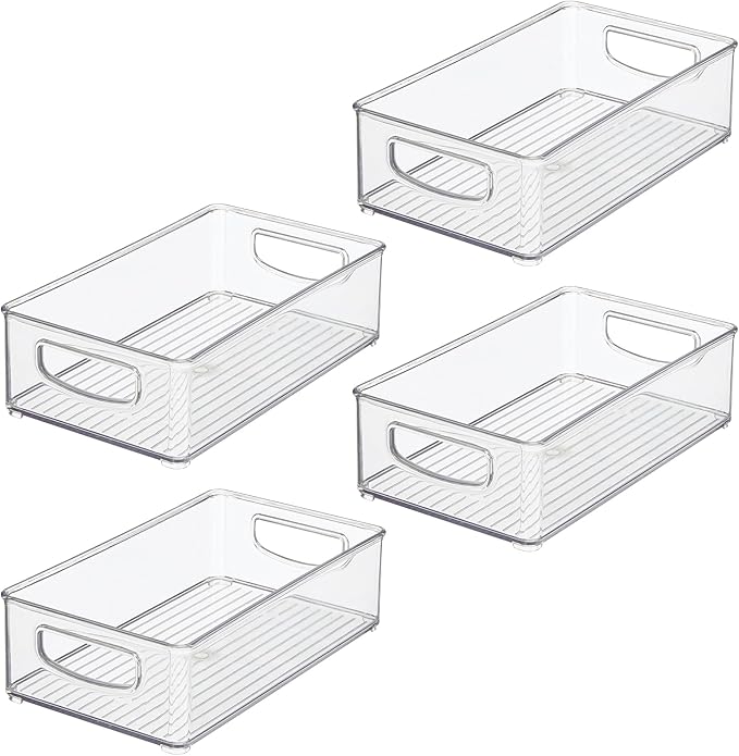 iDesign Stackable Pantry Bin with Handles for Kitchen Storage, Set of 4, Clear, Made in USA