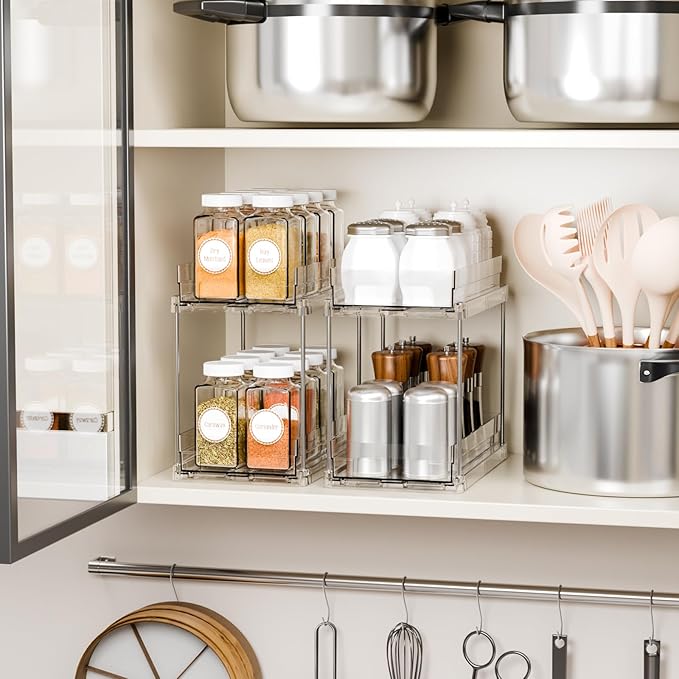2 Tier Pull Out Cabinet Organizer and Medicine Cabinet Storage for Supplement
