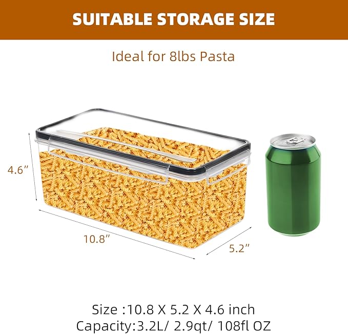 Airtight Food Storage Containers with Lids, 3.2L BPA-Free Plastic Canisters for Spaghetti, Cereal, Oats & Kitchen Pantry Organization, 8 Pack