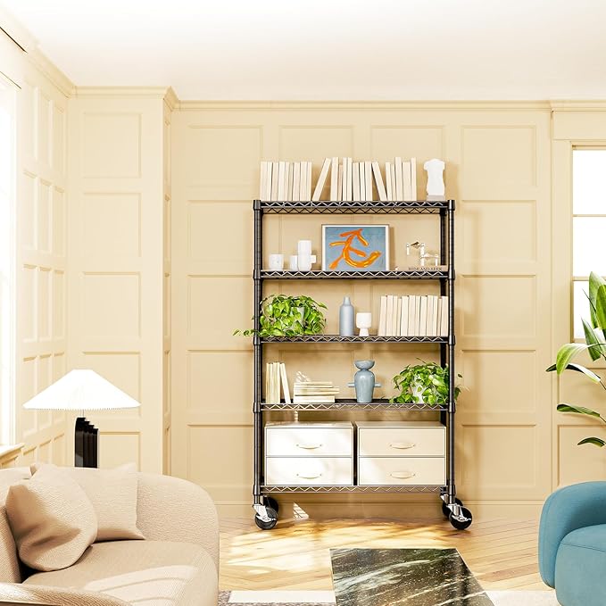 5-Tier Storage Shelving Unit with Wheels, Basement