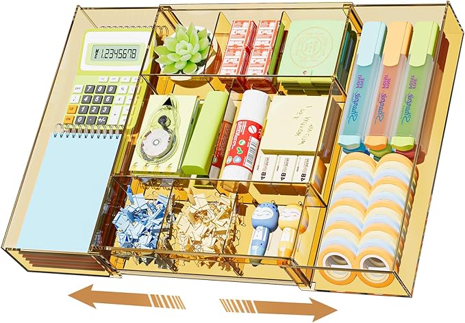 Expandable Desk Drawer Organizer, Clear Champagne