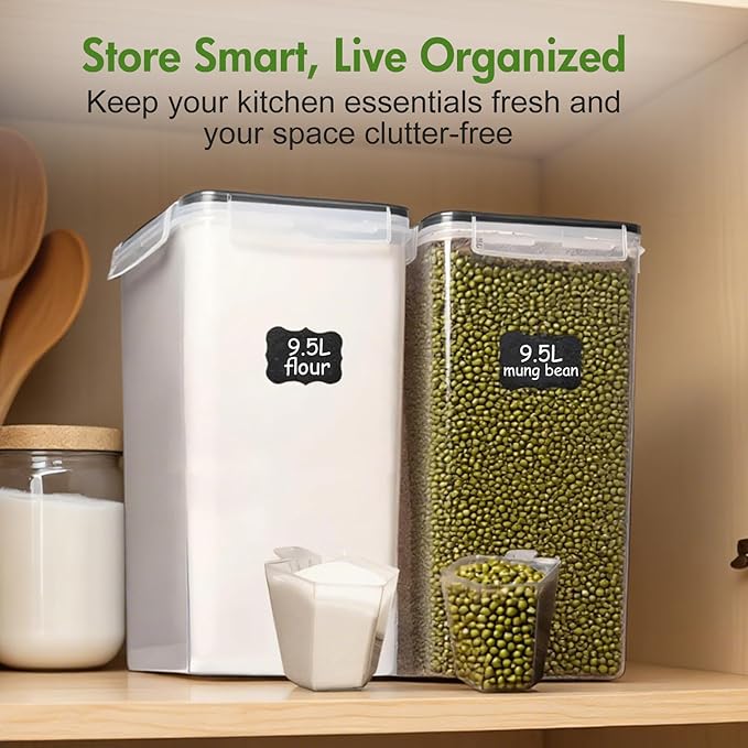 ALSO GO 2 PC (9.5L | 321 Oz) Extra Large Airtight Food Storage Containers with Lids,Kitchen and Pantry Organization Plastic Containers for Flour,Rice,Cereal,Pasta,Sugar,dog food (Leakproof, BPA-Free)