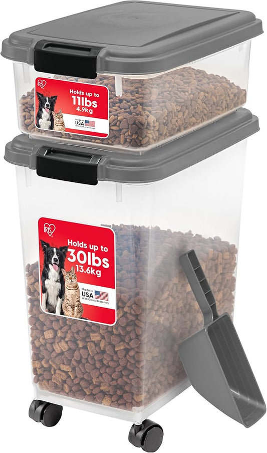 USA 30 lbs & 11 lbs Combo Airtight Dog Food Storage Container, Dark Gray