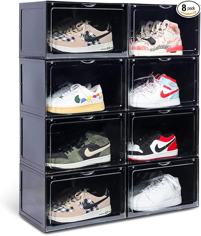 XL clear shoe storage boxes stackable