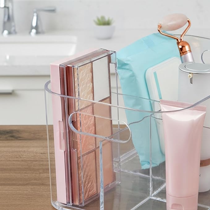 Bliss 5-Compartment Plastic Cosmetics Storage Organizer, Clear