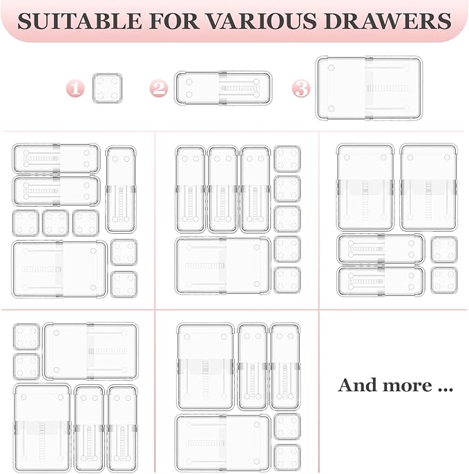 16 Pcs Clear Extendable Drawer Organizer