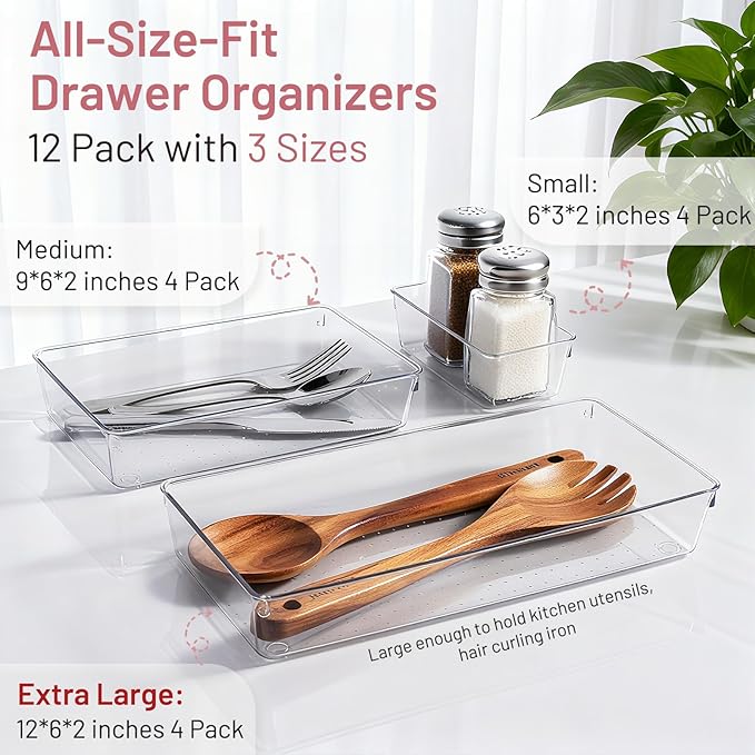 12 Pack Large Drawer Organizer Bins