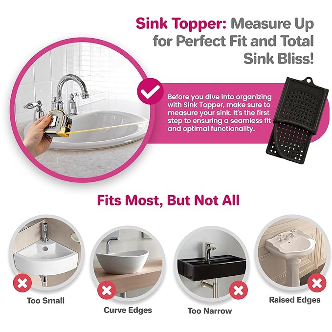 Sink Topper Bathroom Counter Cover & Storage Saver, Foldable Silicone Mat for Hot Tools, Hair Styling & Makeup, Beauty Brush Cleaning Mat, RV Camper Sink Cover & for Small Spaces (Large Black)